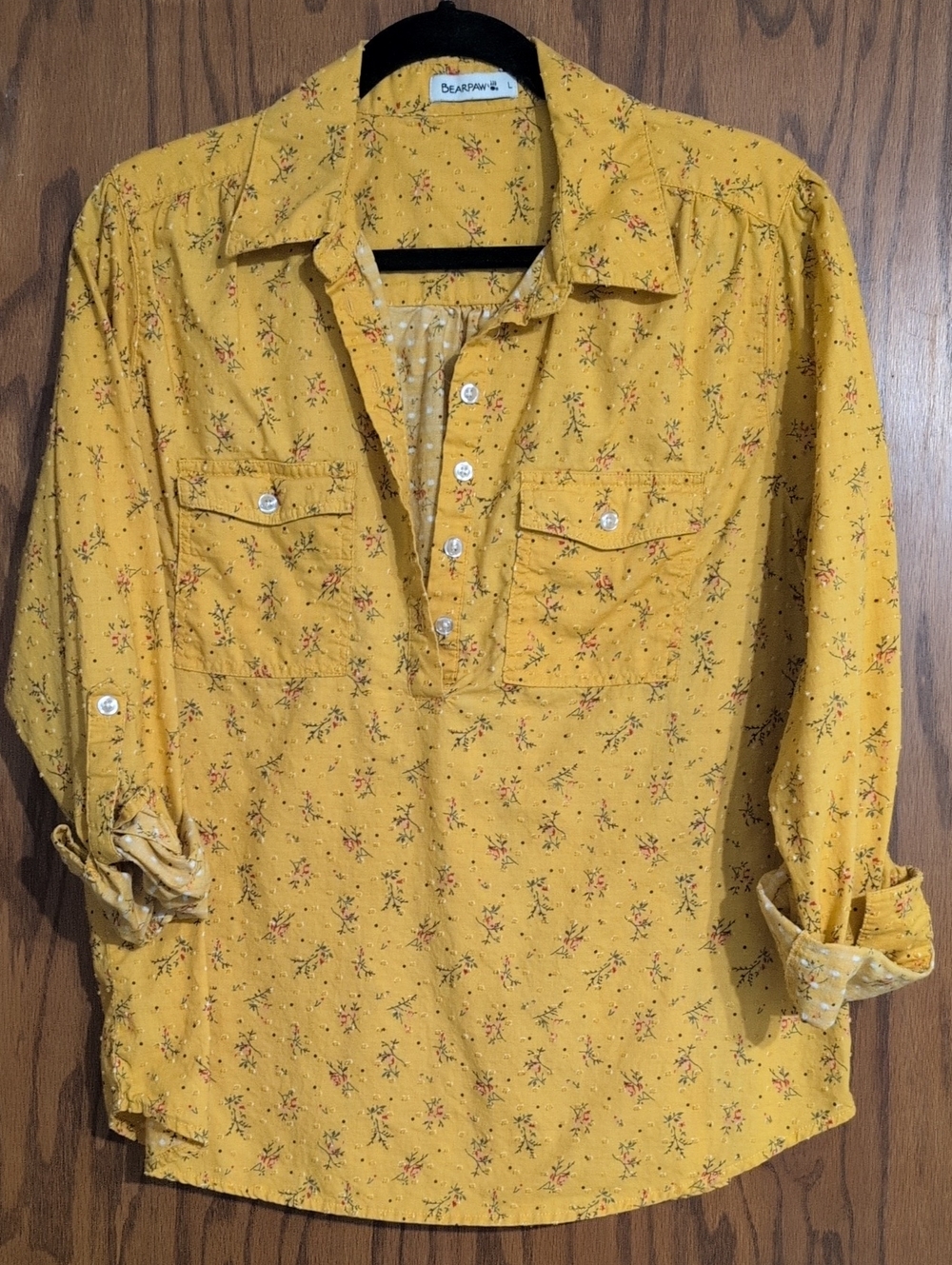 Cotton Yellow Floral Button-Front Women's Blouse